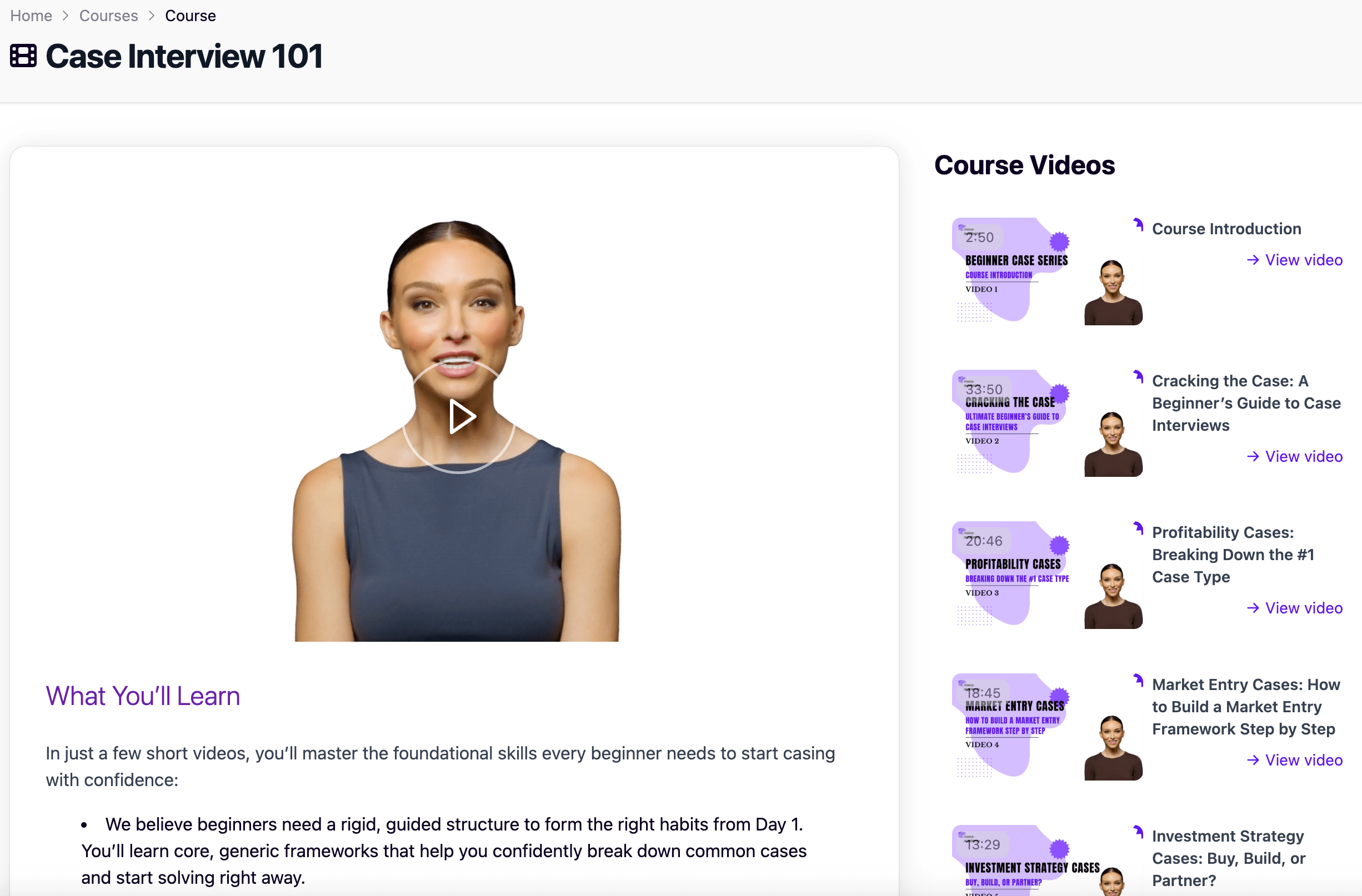 Screenshot of consulting course interface